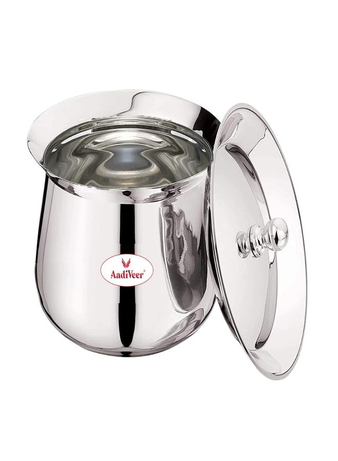 AadiVeer 1350ml Stainless Steel Handi | Steel Pot | Milk Pot | Dahi Handi with Lid & Knob, Dia - 13cm, Heavy Guage High Polished, Silver - Image 1